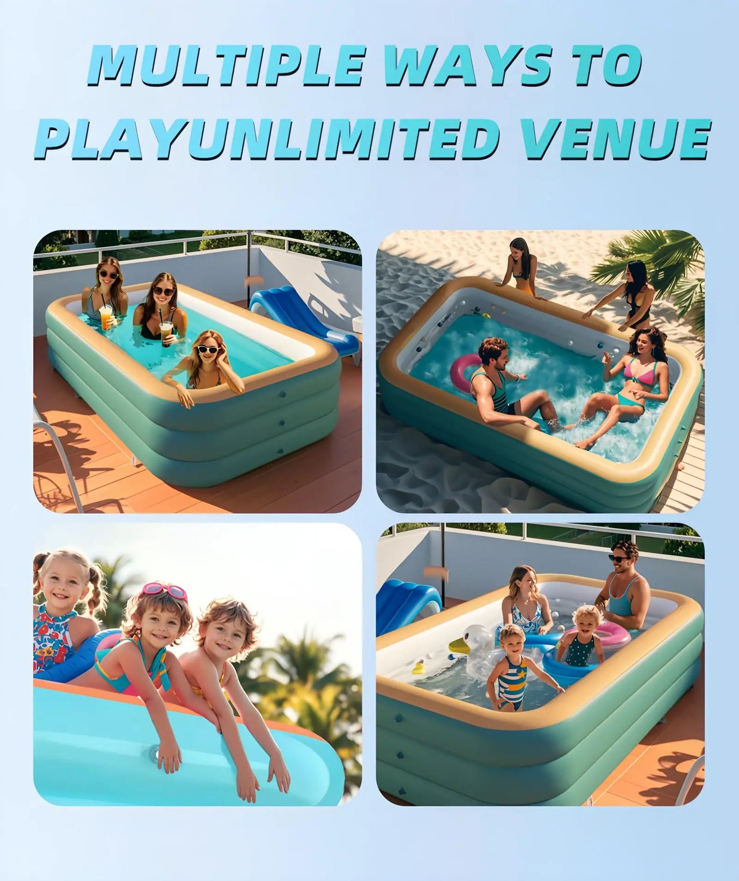 Inflatable Swimming Pool – 1.8/2.1/2.6/3M Large Family Pool for Kids & Adults