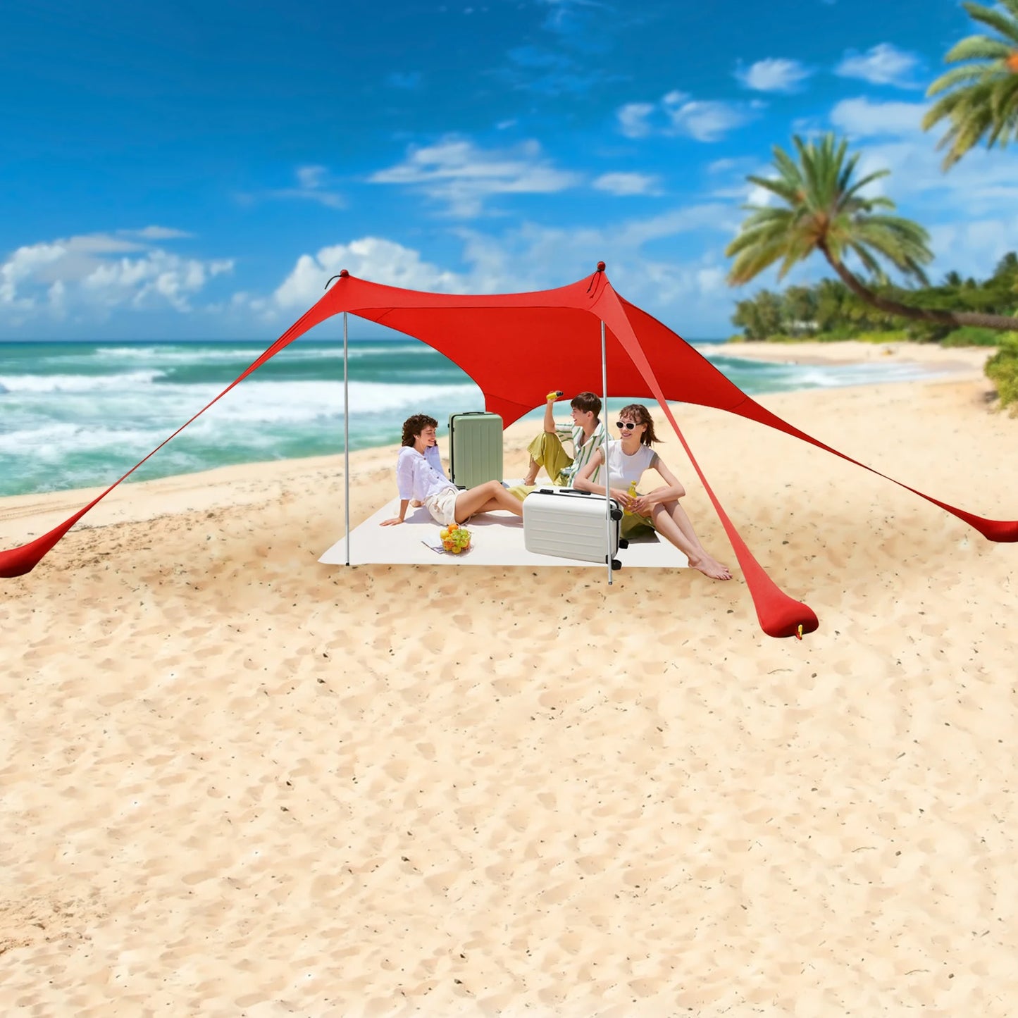 Outdoor Beach Tent Sun Shelter Camping Shades Tents Windproof One-piece Beach Canopy Tents UPF50+ Portable Family Tent For Bea