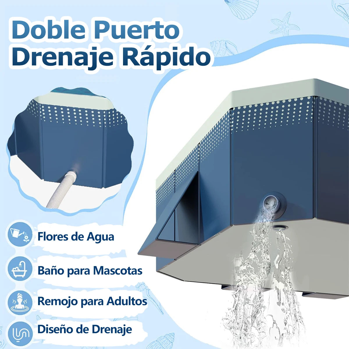 Foldable Family Pool – 2.6/3m Large Rectangular, Non-Inflatable, Easy Setup