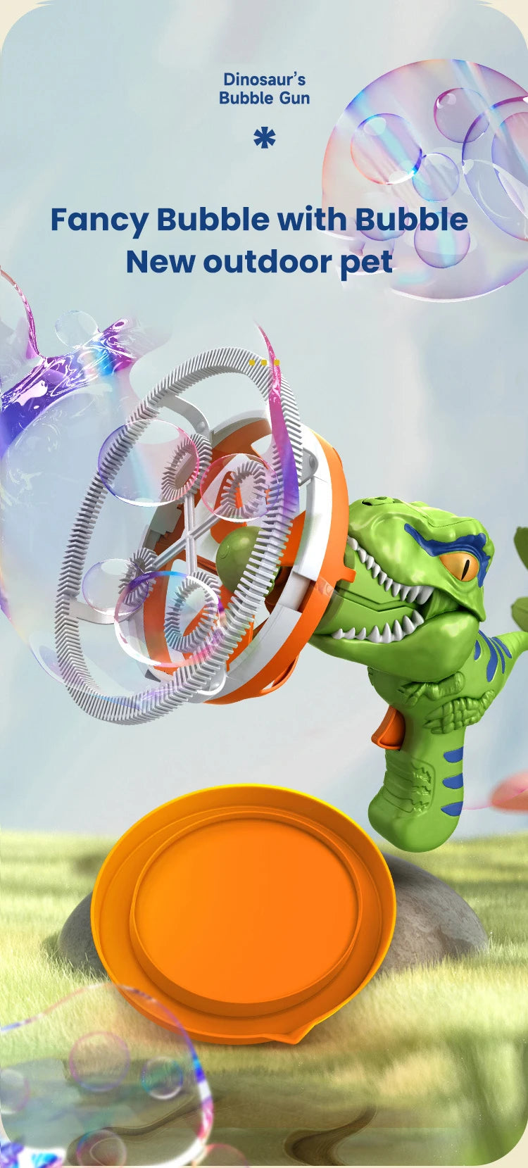 2-in-1 Dinosaur Bubble Gun – Electric Bubble Blower for Kids’ Outdoor Play