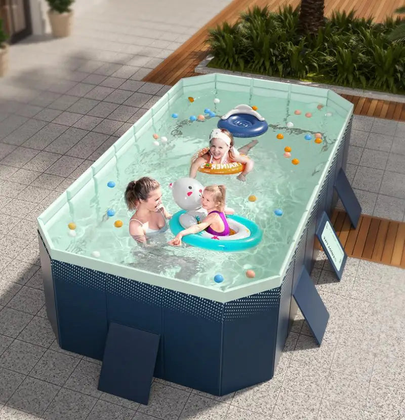 Foldable Family Pool – 2.6/3m Large Rectangular, Non-Inflatable, Easy Setup