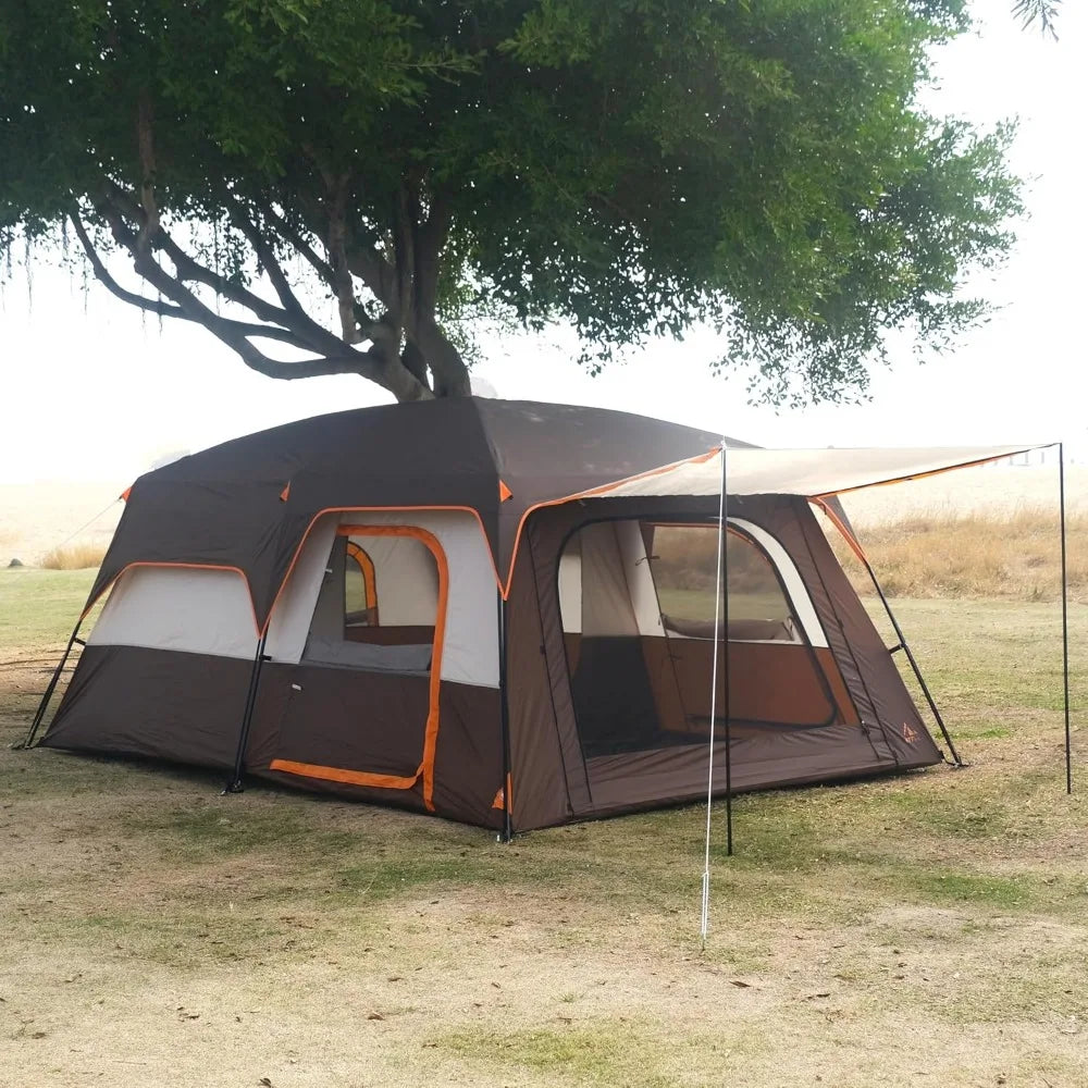 Extra Large Tent 10-12-14 Person(Style-B),Family Cabin Tents,2 Rooms,3 Doors and 3 Windows with Mesh,Straight Wall,Waterproof,D
