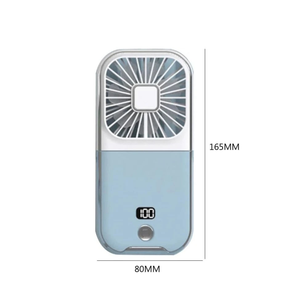 Folding Handheld Fan – Power Bank Function, Digital Display, Neck Hanging