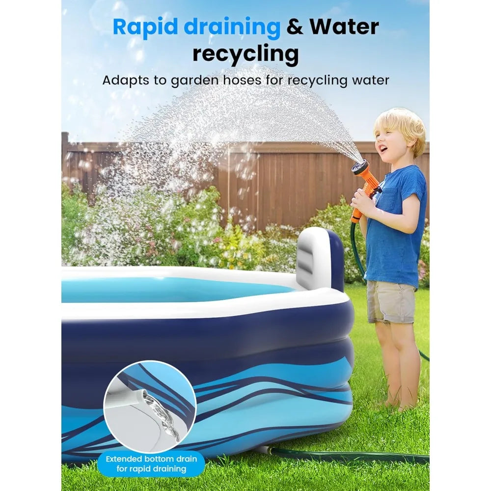 Oversized Inflatable Pool – Family Swimming Pool with Seats & Backrests