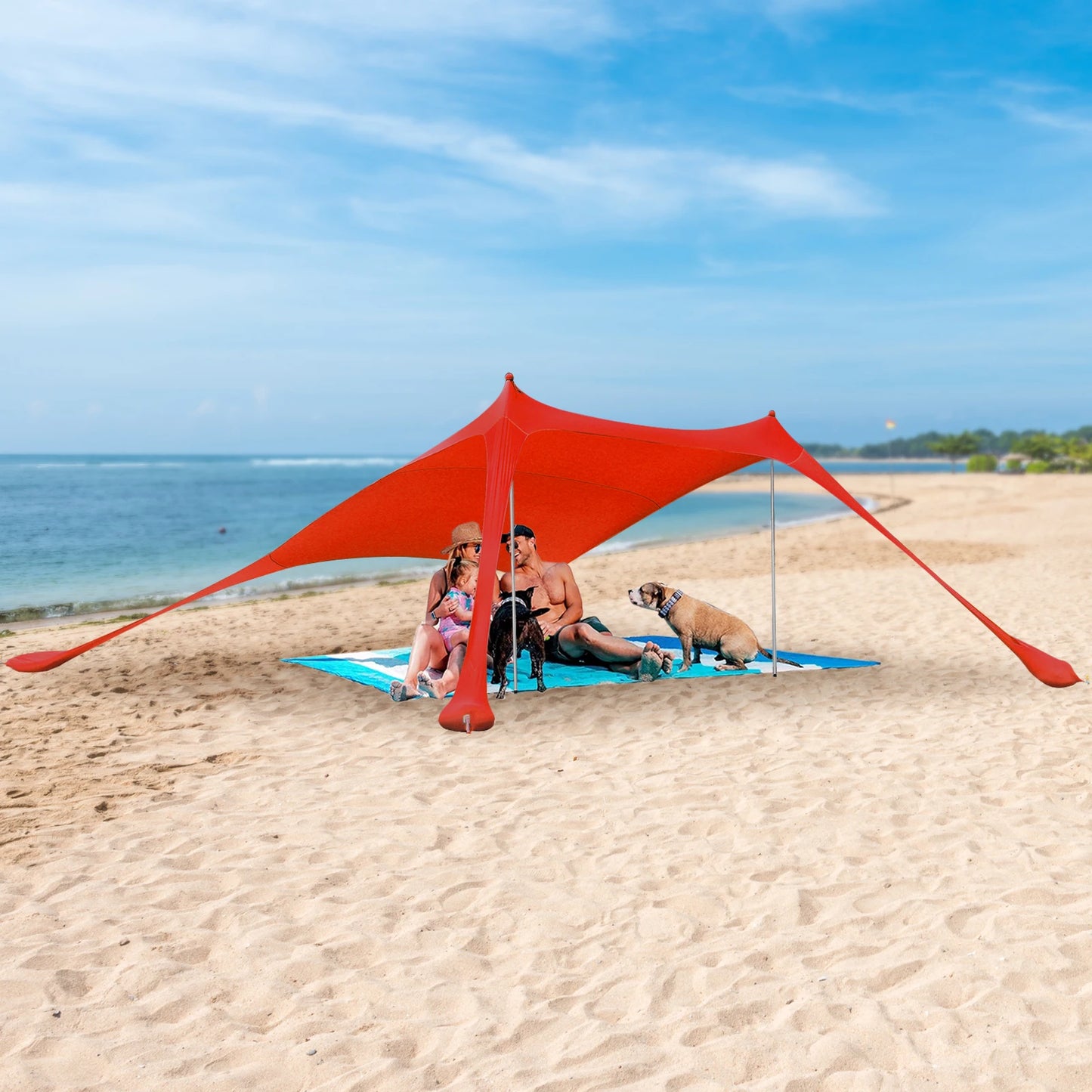Outdoor Beach Tent Sun Shelter Camping Shades Tents Windproof One-piece Beach Canopy Tents UPF50+ Portable Family Tent For Bea
