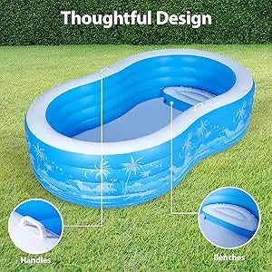 Large Inflatable Pool – Extra Durable with Seats & Handles for Outdoor Use