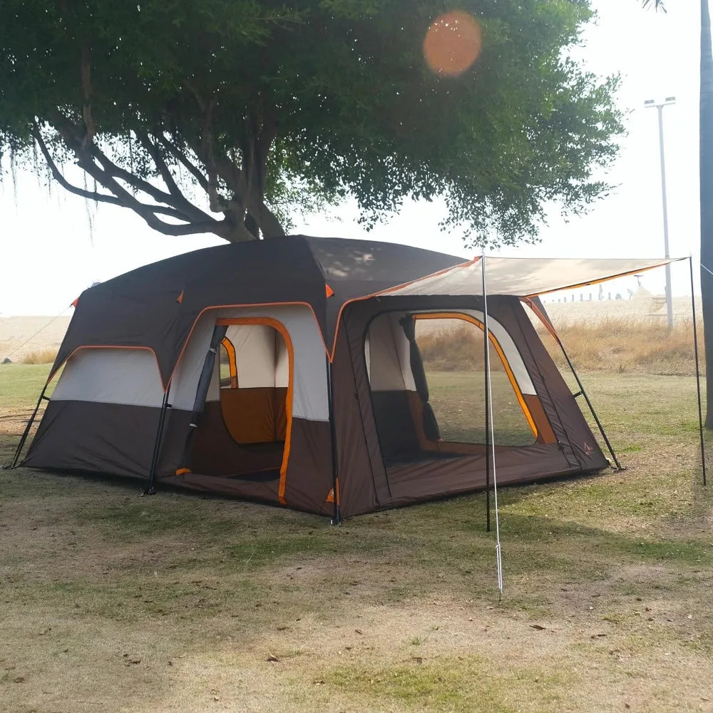 Extra Large Tent 10-12-14 Person(Style-B),Family Cabin Tents,2 Rooms,3 Doors and 3 Windows with Mesh,Straight Wall,Waterproof,D