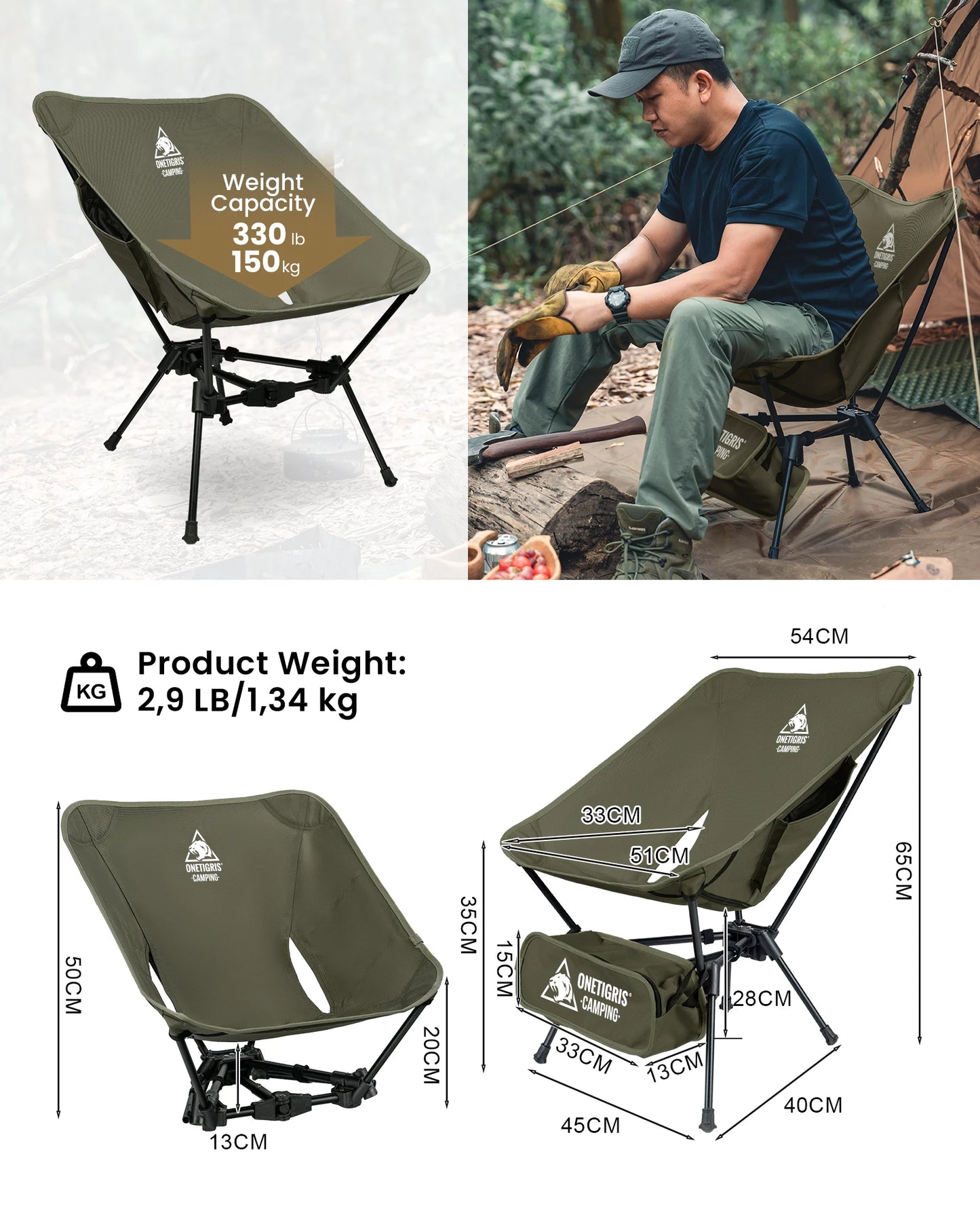 Tigerblade Camping Chair Foldable Outdoor Chair Triangle Framed Compact Portable Backpacking Hiking Chair