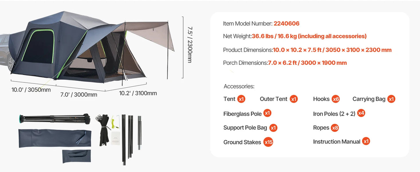SUV Tent for Camping Waterproof PU2000mm Spacious Double Layer Design SUV Tent with Shade Awning and Mesh Windows