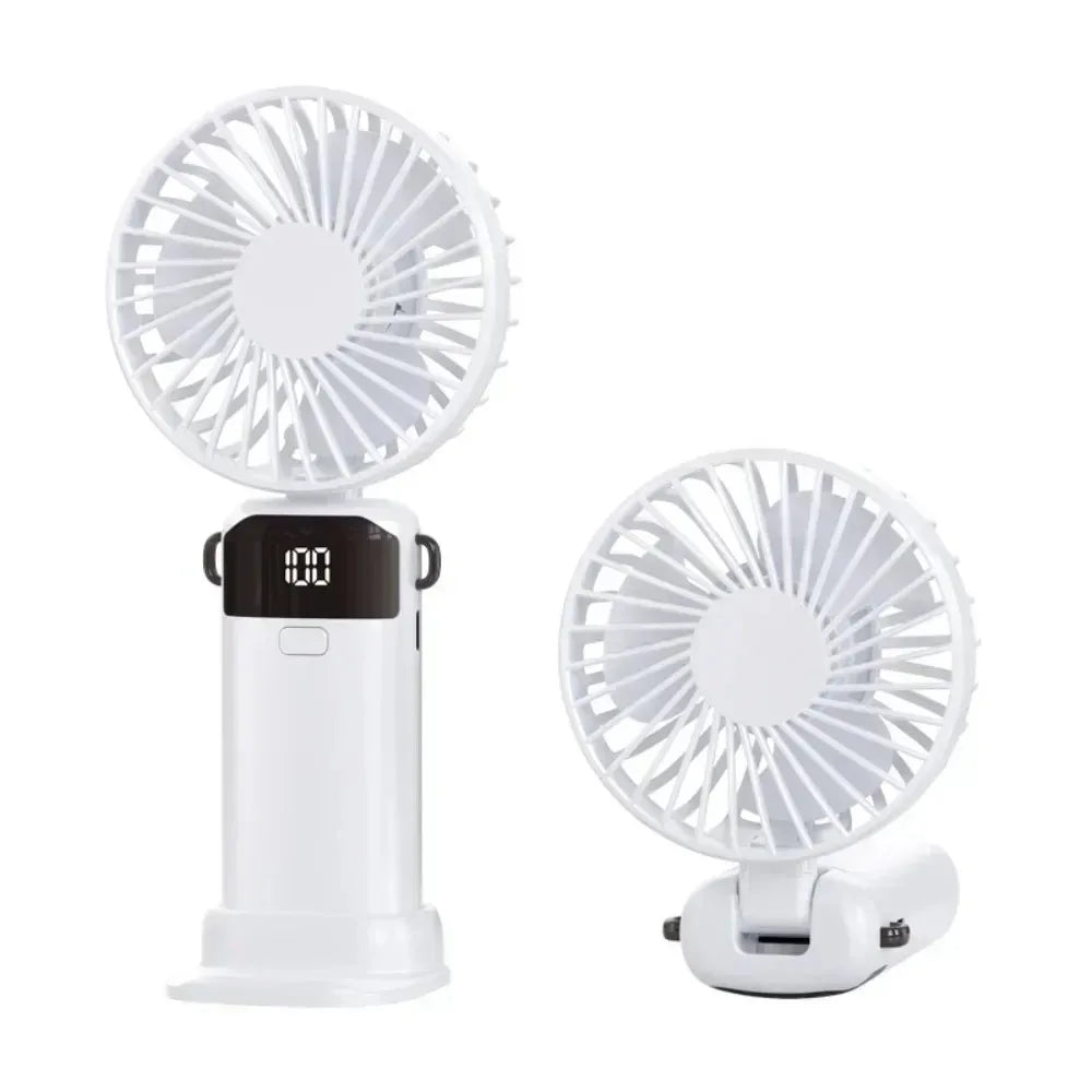 Foldable Mini Fan – Neck Hanging, Phone Stand & Display