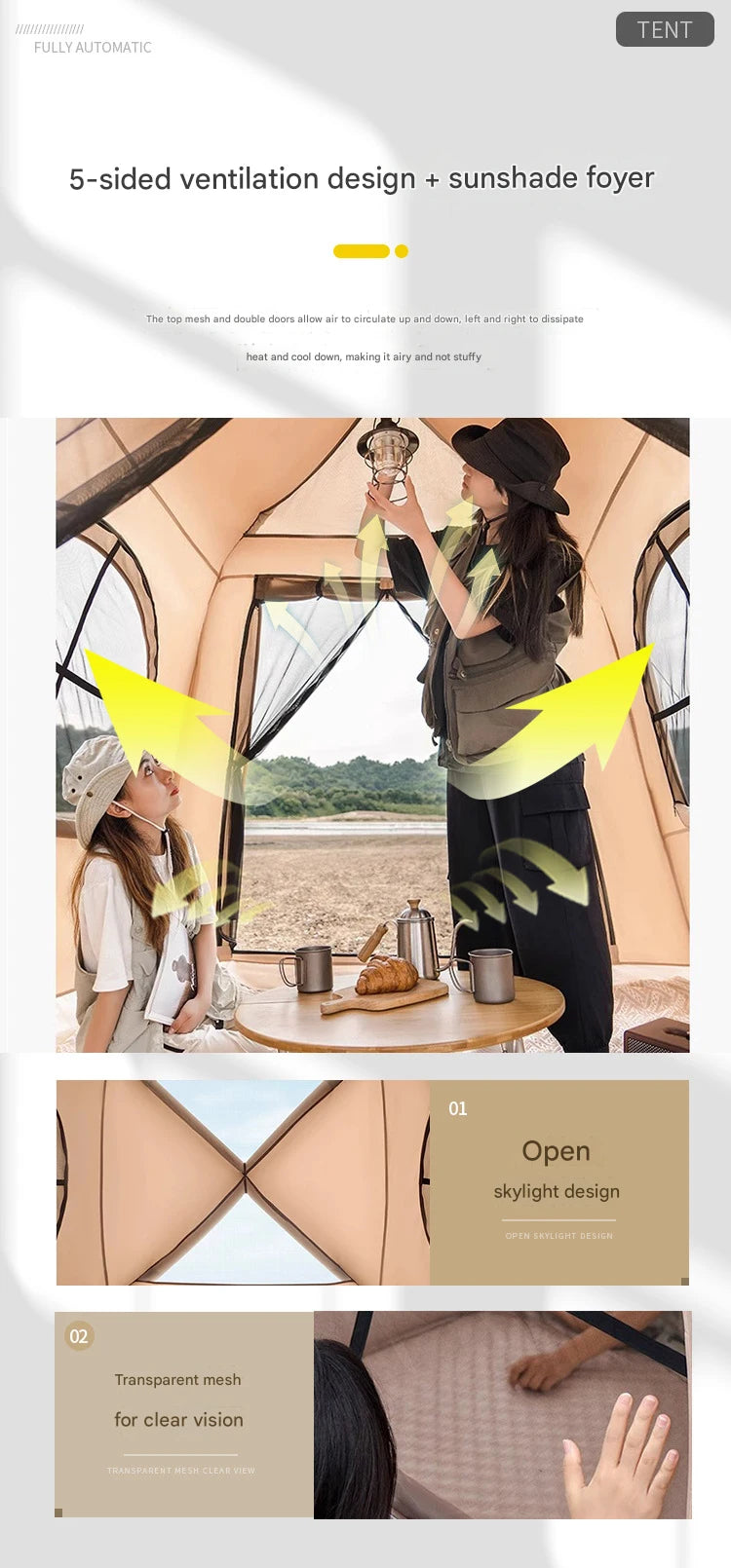 Camping Large Air Tent for 4-5 people Air shelter Dome tent Family Hiking inflatable One-touch tent Outdoor Camping Family Tent