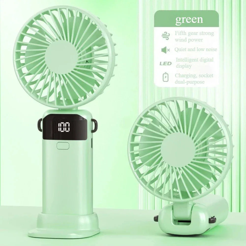 Foldable Mini Fan – Neck Hanging, Phone Stand & Display