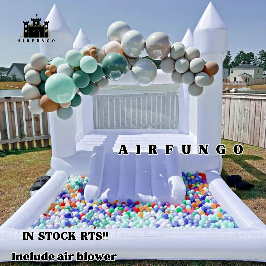 Kids 9x9x7ft Soft Play White Bounce House With Slide Ball Pit Party Customization Inflatable Mini Bouncy Castle With Blower