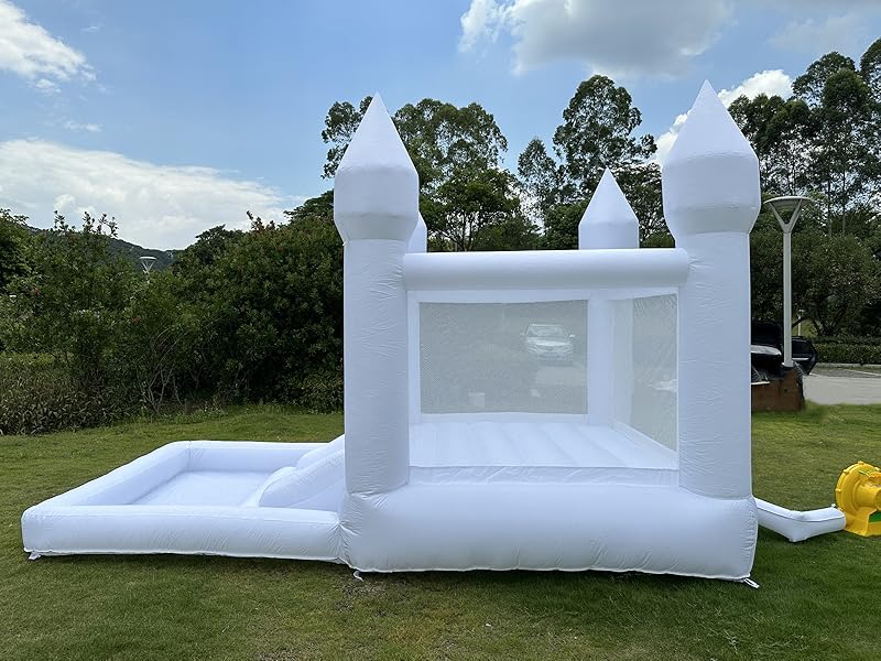 Kids 9x9x7ft Soft Play White Bounce House With Slide Ball Pit Party Customization Inflatable Mini Bouncy Castle With Blower