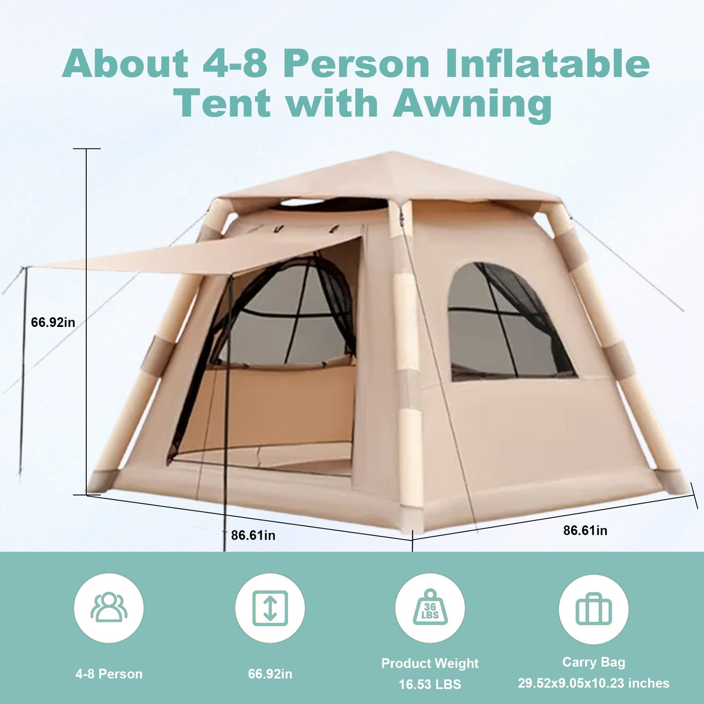 Automatic Inflatable Tent Quick Setup Portable Folding Outdoor Camping Shelter with UV Protection Waterproof for Picnic