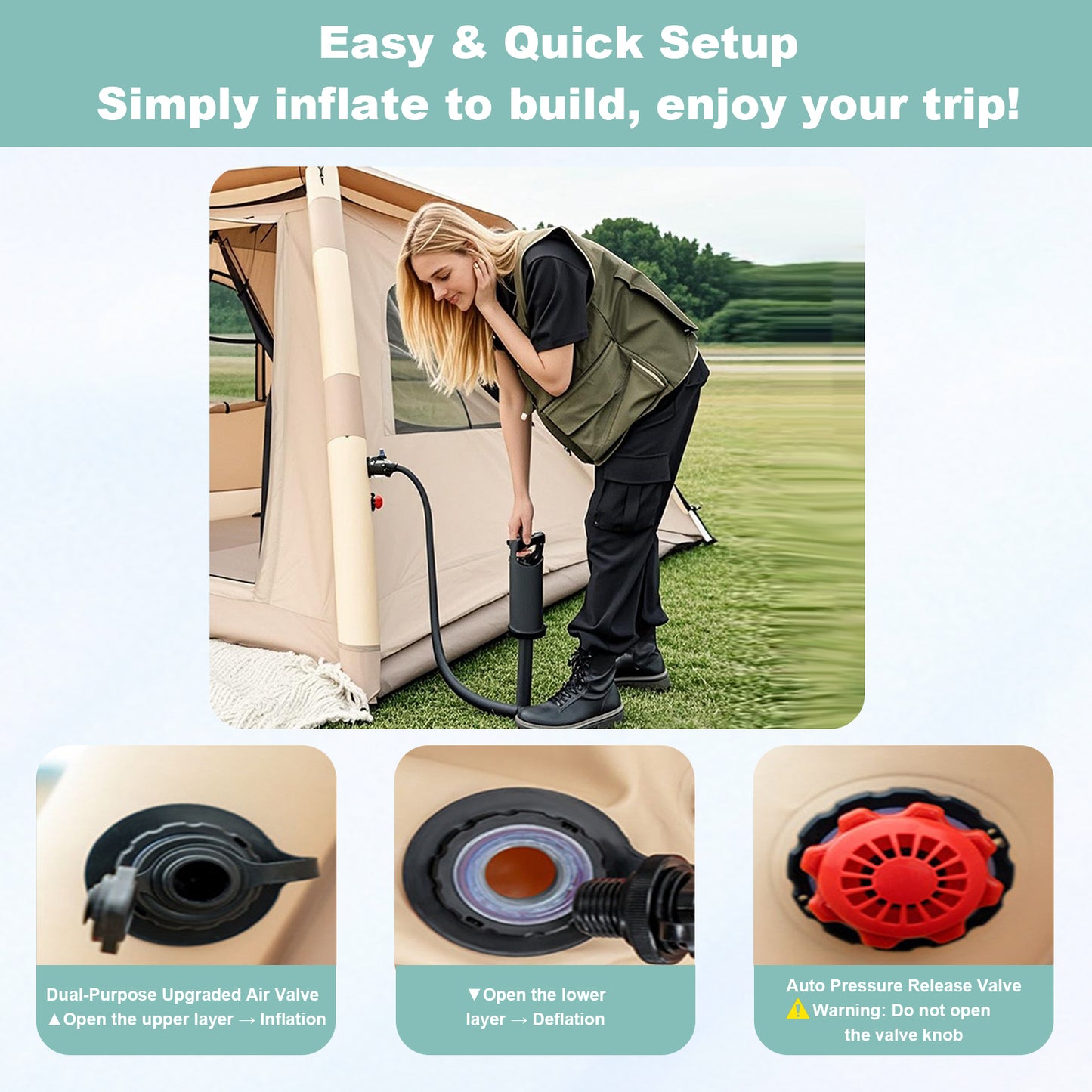 Automatic Inflatable Tent Quick Setup Portable Folding Outdoor Camping Shelter with UV Protection Waterproof for Picnic