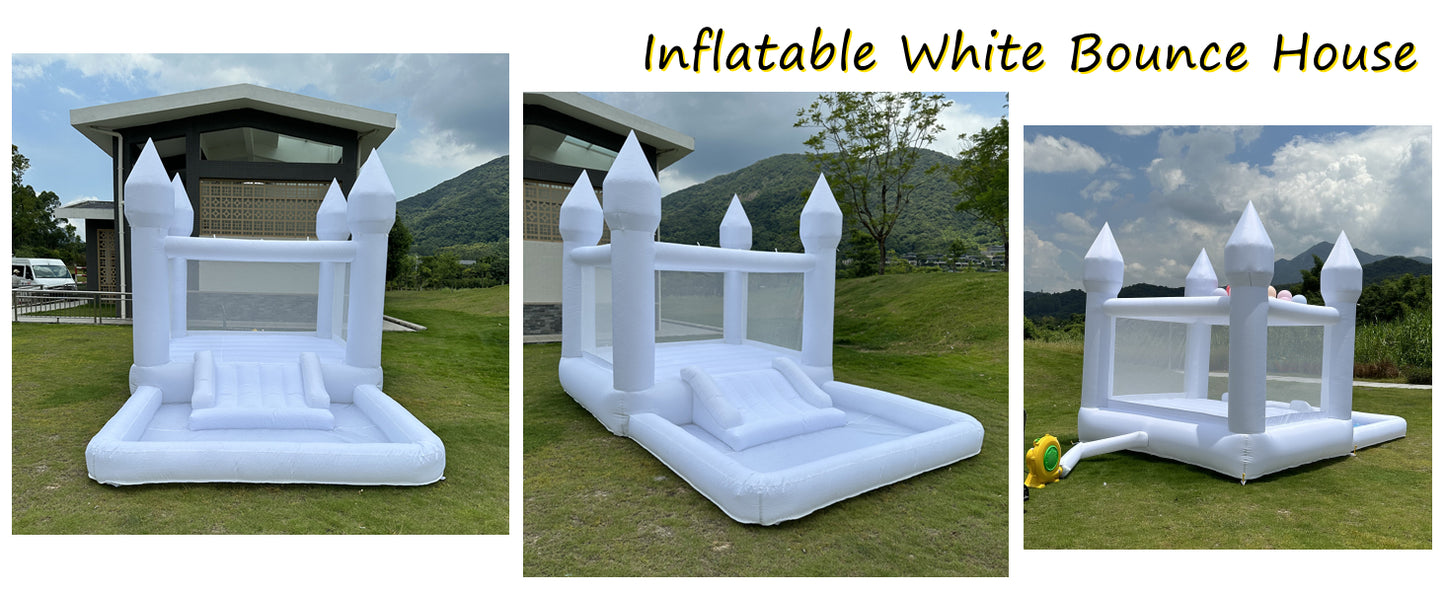 Kids 9x9x7ft Soft Play White Bounce House With Slide Ball Pit Party Customization Inflatable Mini Bouncy Castle With Blower
