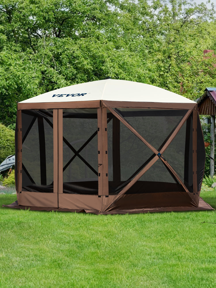 VEVOR Pop-up Camping Gazebo Camping Canopy Shelter 6 Sided 12' x 12' Sun Shade Tents & Canopies Camping & Hiking