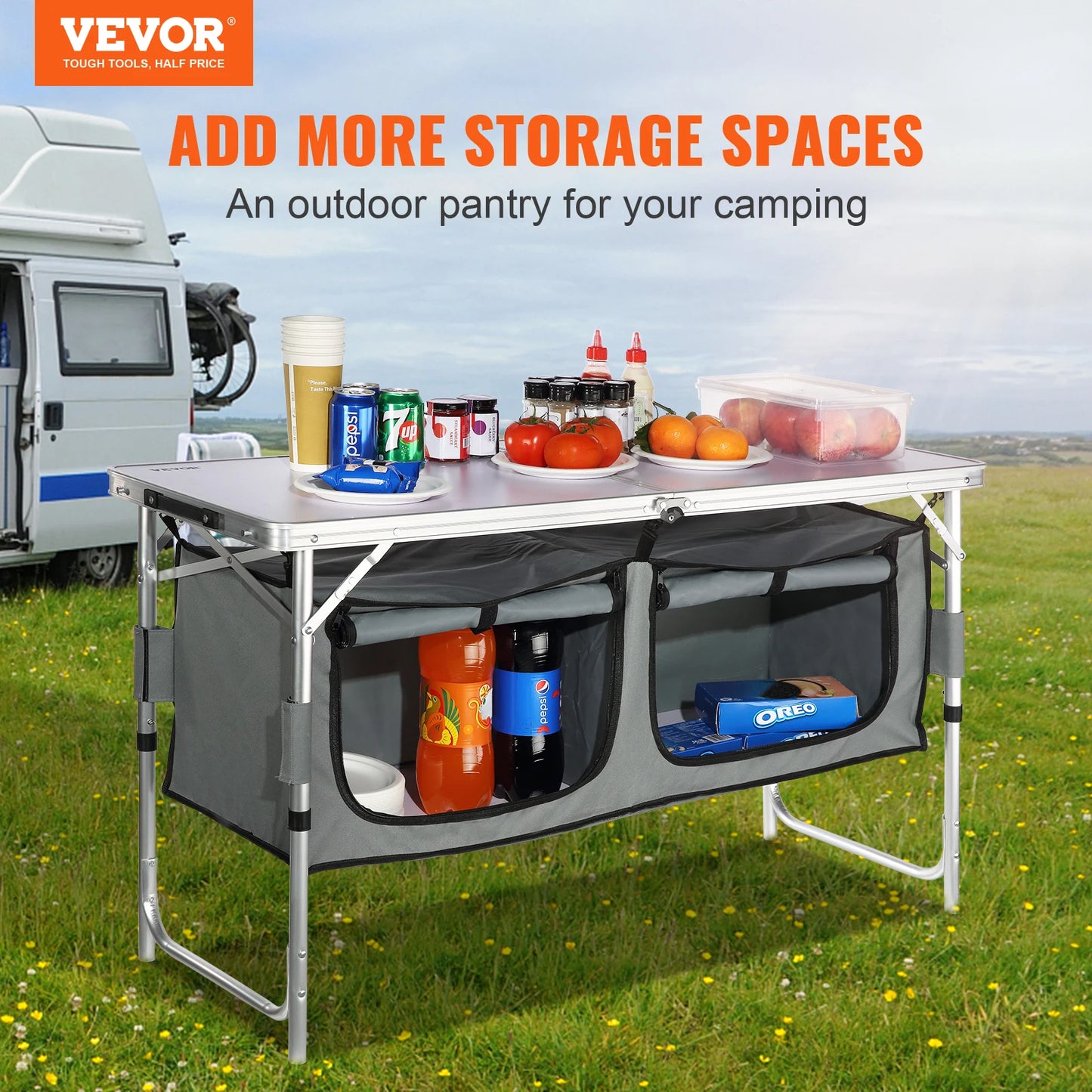 Camping Kitchen Table Quick set-up Folding Camping Table MDF Camping Table for Outdoor Picnics BBQ Camping RV Traveling
