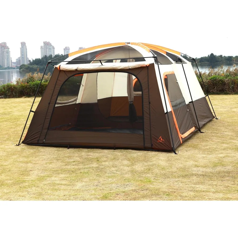 Extra Large Tent 10-12-14 Person(Style-B),Family Cabin Tents,2 Rooms,3 Doors and 3 Windows with Mesh,Straight Wall,Waterproof,D