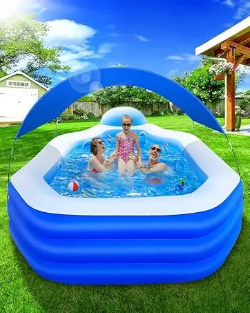 Upgraded Inflatable Pool – Durable Family Pool with Solar Lights (Blue)
