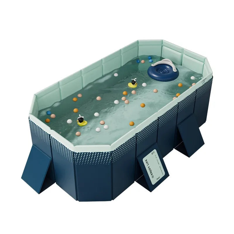 Foldable Family Pool – 2.6/3m Large Rectangular, Non-Inflatable, Easy Setup