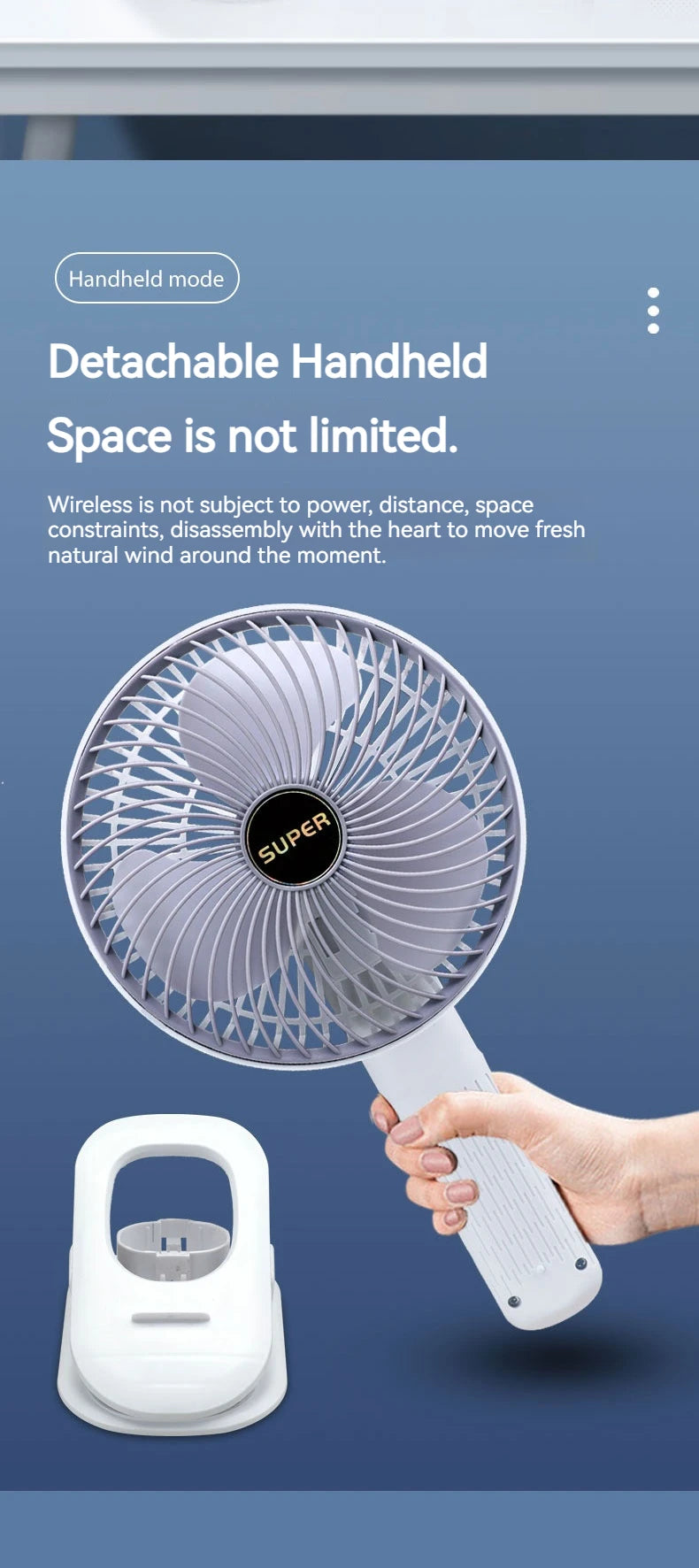 Handheld Fan with Detachable Base – Clip-On, Office & Outdoor Use