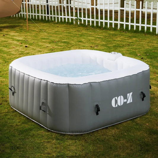 Inflatable Hot Tub – 5ft Square, 2-4 Person Spa with 120 Bubble Jets & Heater