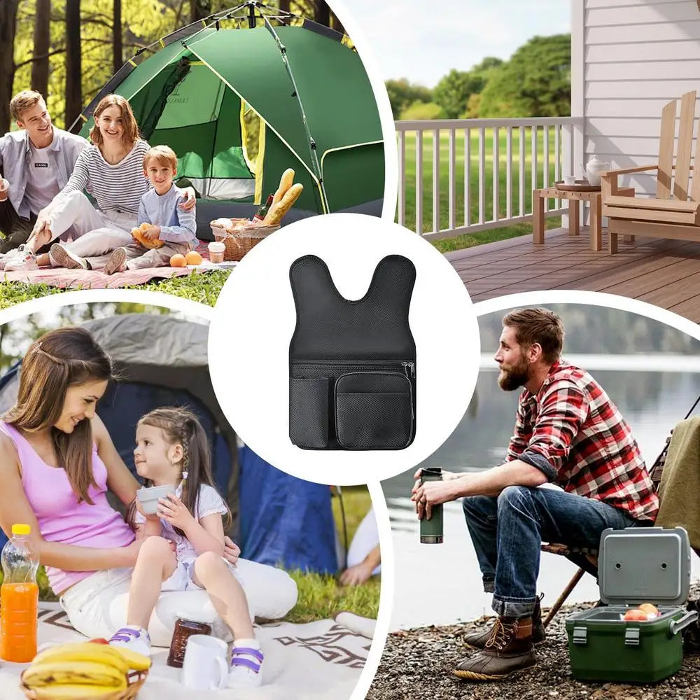Beach Chair Side Bag Oxford Cloth Side Bag For Fishing Chair Wear-Resistant Organizer Pouch Black Chair Side Pouch For Outdoor