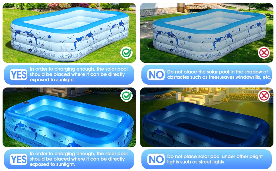 Upgraded Inflatable Pool – Durable Family Pool with Solar Lights (Blue)