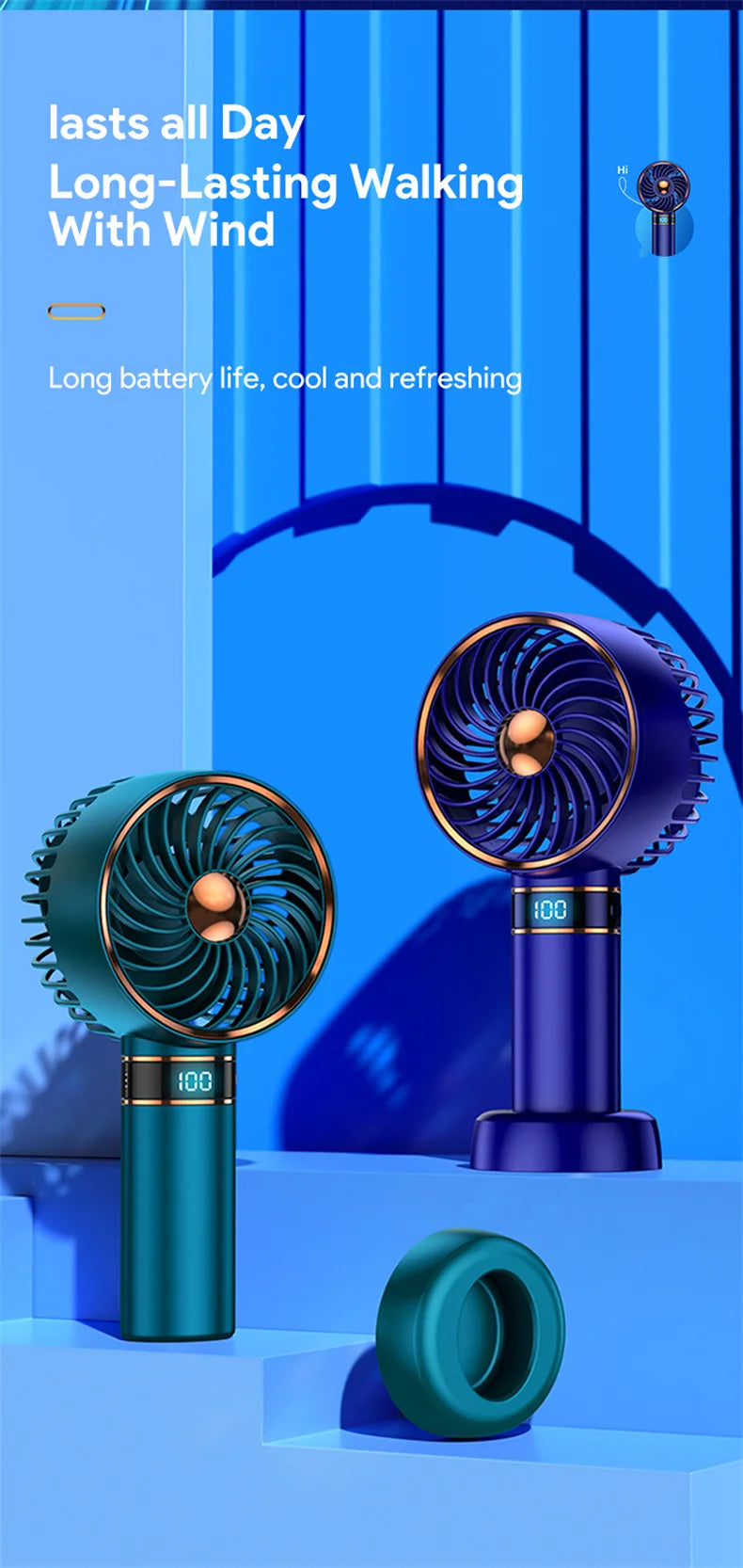Handheld Mini Fan – Portable USB Fan, 5000mAh Battery & Digital Display