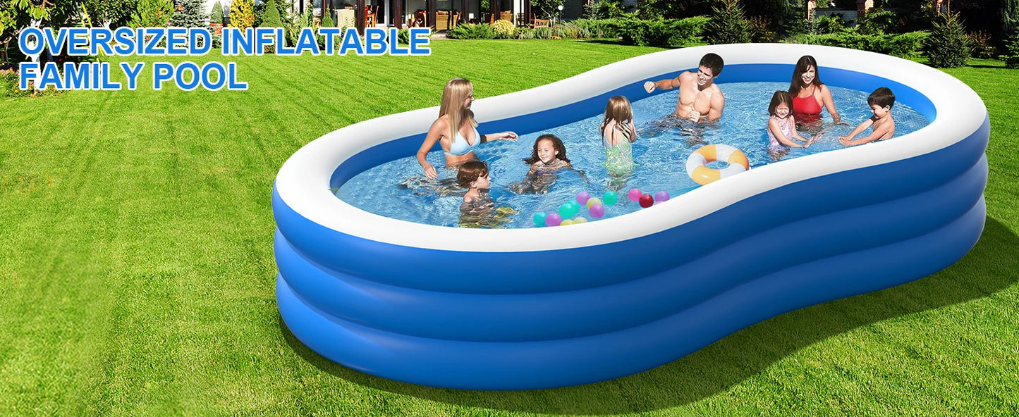 145”x74”x22” Extra-Large Inflatable Pool – 0.6mm Thick, Family Outdoor Pool (Pump Not Included)