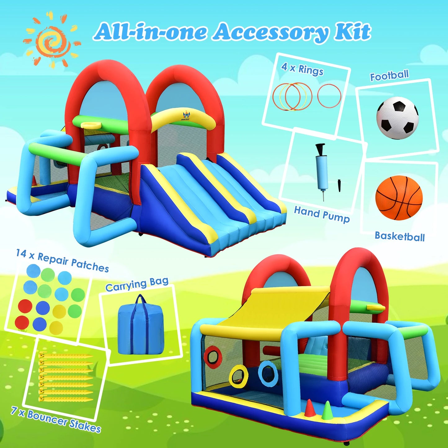 Inflatable Bounce House Kids Bouncy Jumping Castle w/ Dual Slides Without Blower