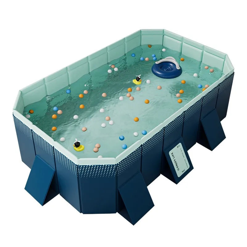 Foldable Family Pool – 2.6/3m Large Rectangular, Non-Inflatable, Easy Setup