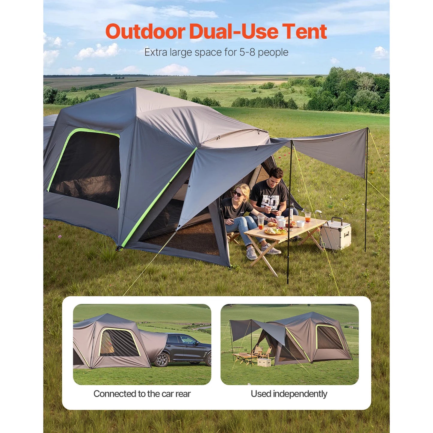 SUV Tent for Camping Waterproof PU2000mm Spacious Double Layer Design SUV Tent with Shade Awning and Mesh Windows