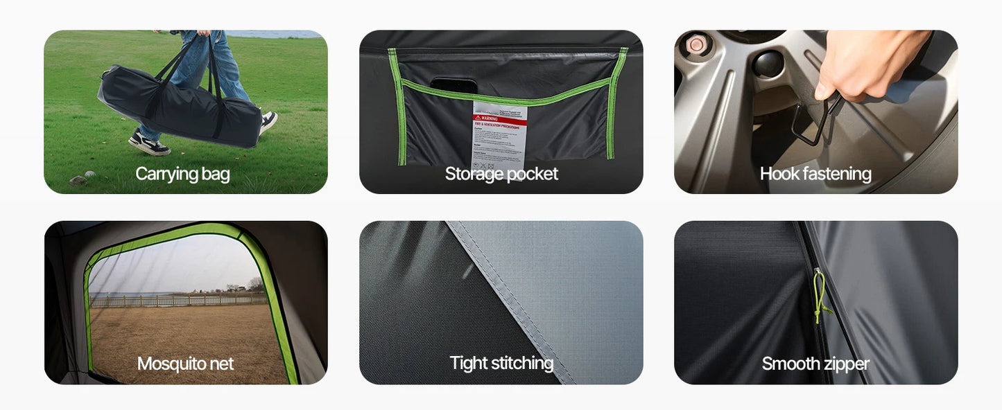 SUV Tent for Camping Waterproof PU2000mm Spacious Double Layer Design SUV Tent with Shade Awning and Mesh Windows