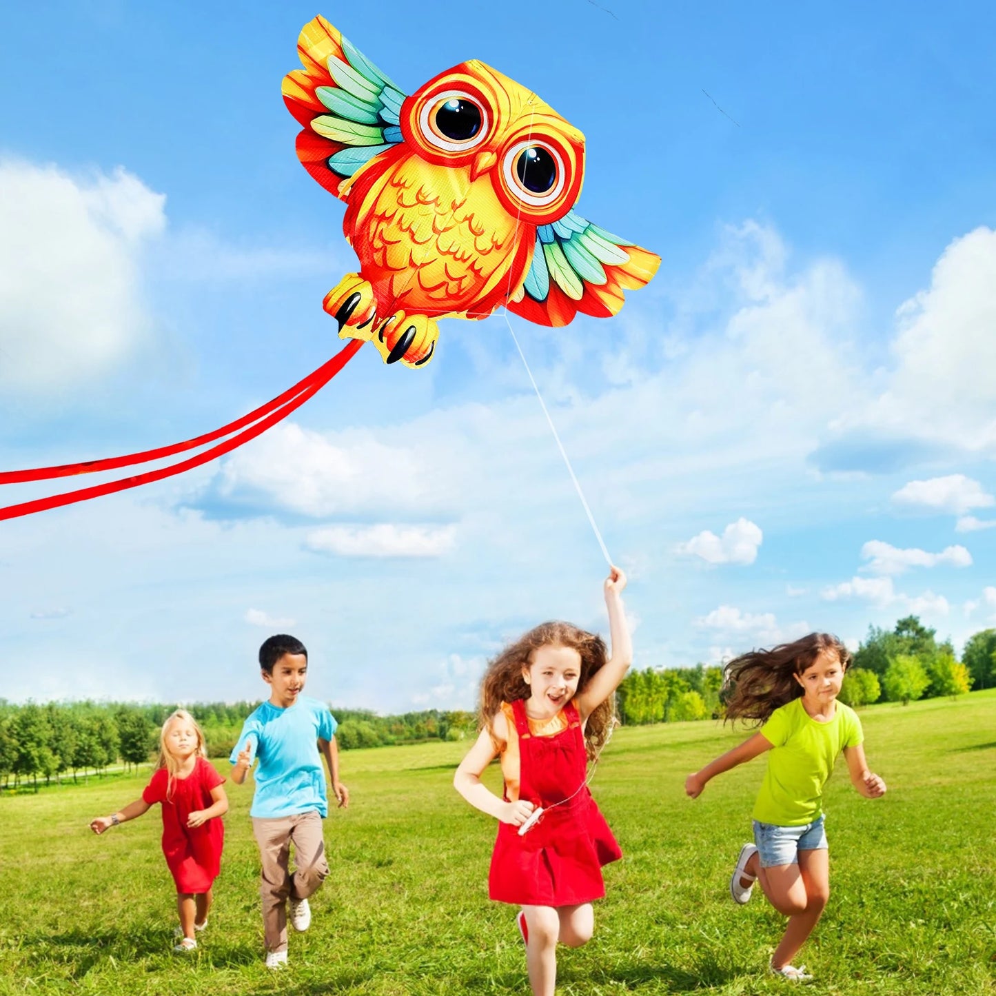 New Outdoor Fun Sports Owl Kite With Handle And String For Kids Beach Toys Good Flying
