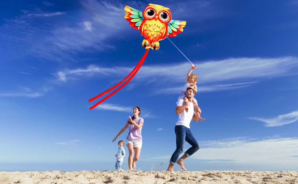 New Outdoor Fun Sports Owl Kite With Handle And String For Kids Beach Toys Good Flying