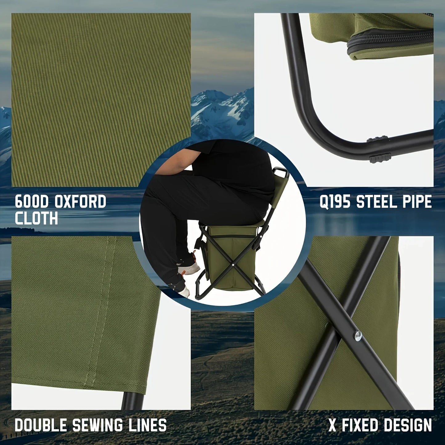 Small Fishing Chair, Camping RV Trekking Hunting, with Backrest, Lightweight, Foldable, Men's Gift, 265 lbs Capacity