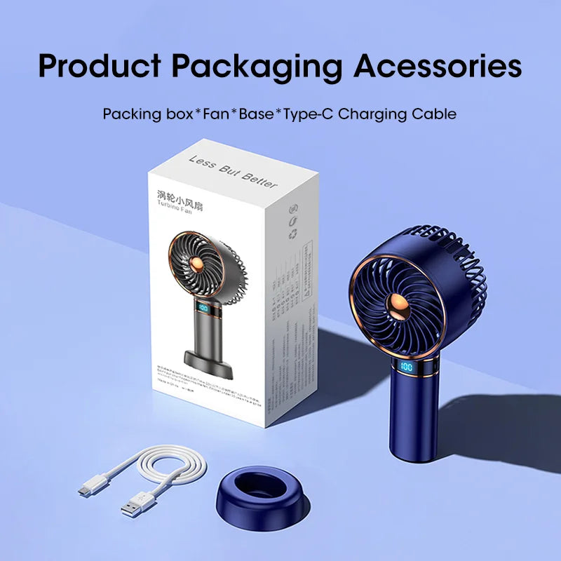Handheld Mini Fan – Portable USB Fan, 5000mAh Battery & Digital Display