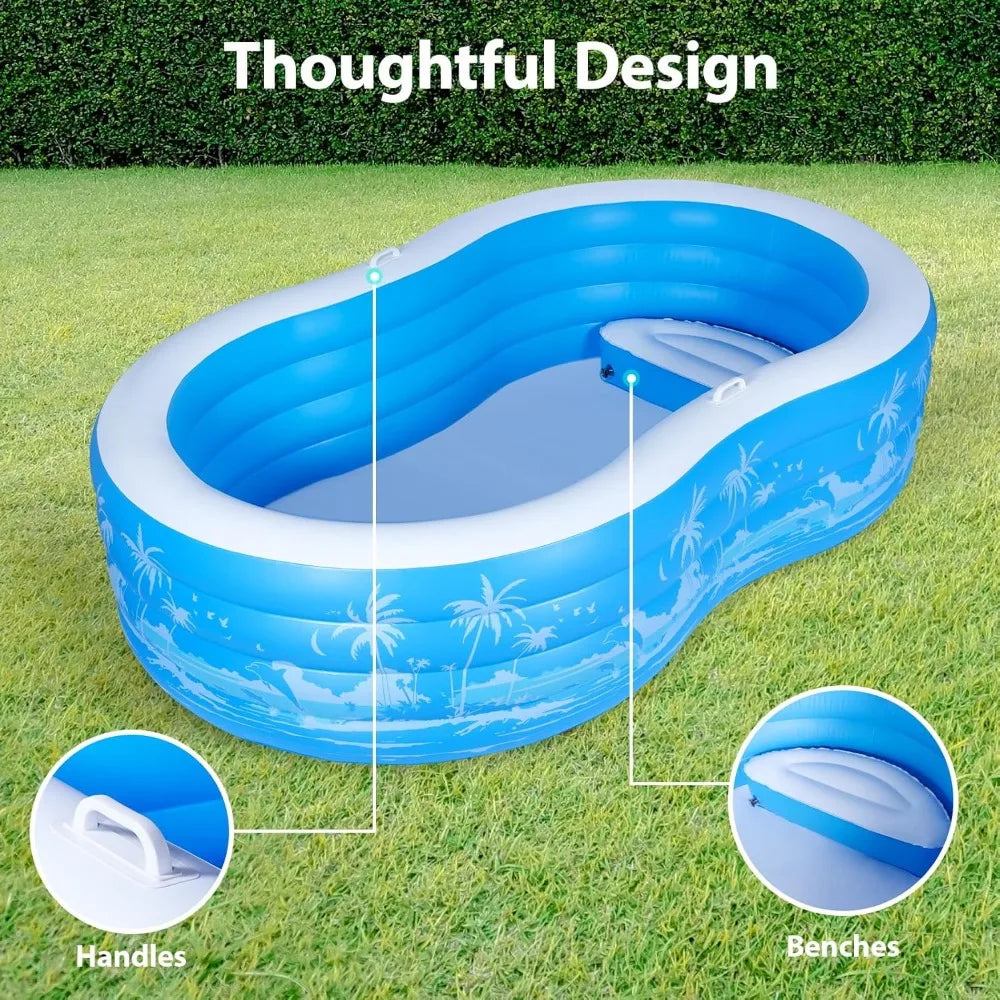 Large Inflatable Pool – Extra Durable with Seats & Handles for Outdoor Use