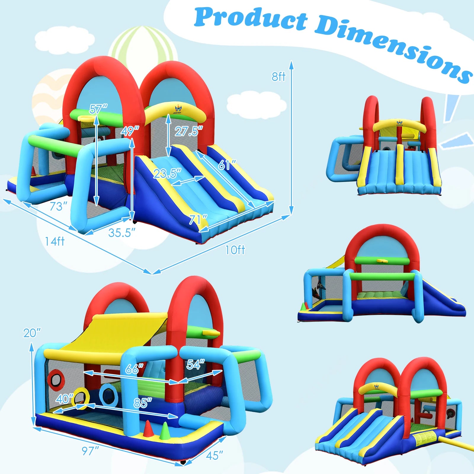 Inflatable Bounce House Kids Bouncy Jumping Castle w/ Dual Slides Without Blower