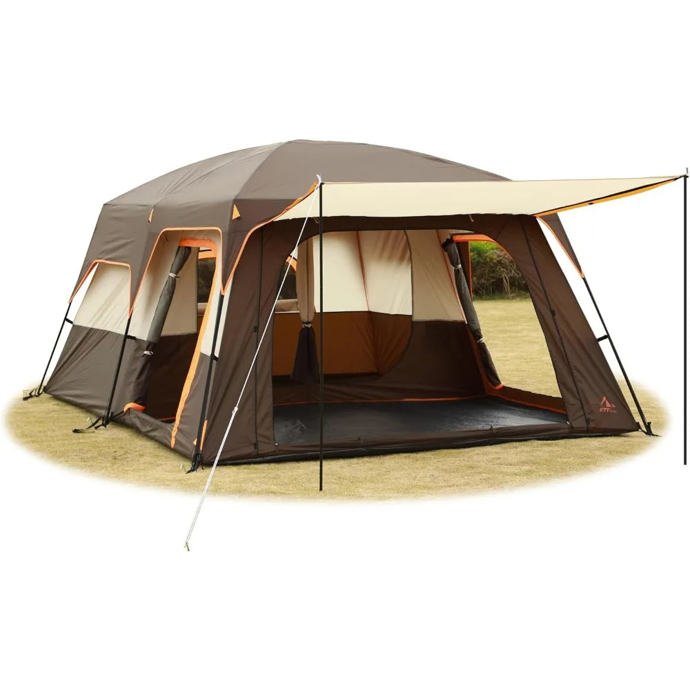 Extra Large Tent 10-12-14 Person(Style-B),Family Cabin Tents,2 Rooms,3 Doors and 3 Windows with Mesh,Straight Wall,Waterproof,D