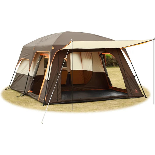 Extra Large Tent 10-12-14 Person(Style-B),Family Cabin Tents,2 Rooms,3 Doors and 3 Windows with Mesh,Straight Wall,Waterproof,D
