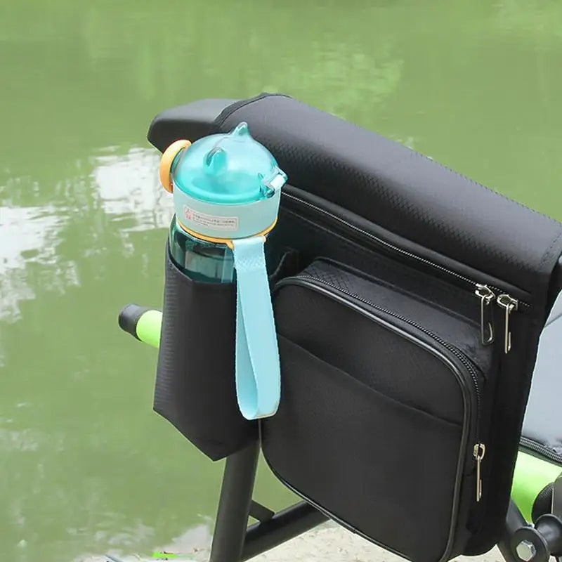 Beach Chair Side Bag Oxford Cloth Side Bag For Fishing Chair Wear-Resistant Organizer Pouch Black Chair Side Pouch For Outdoor