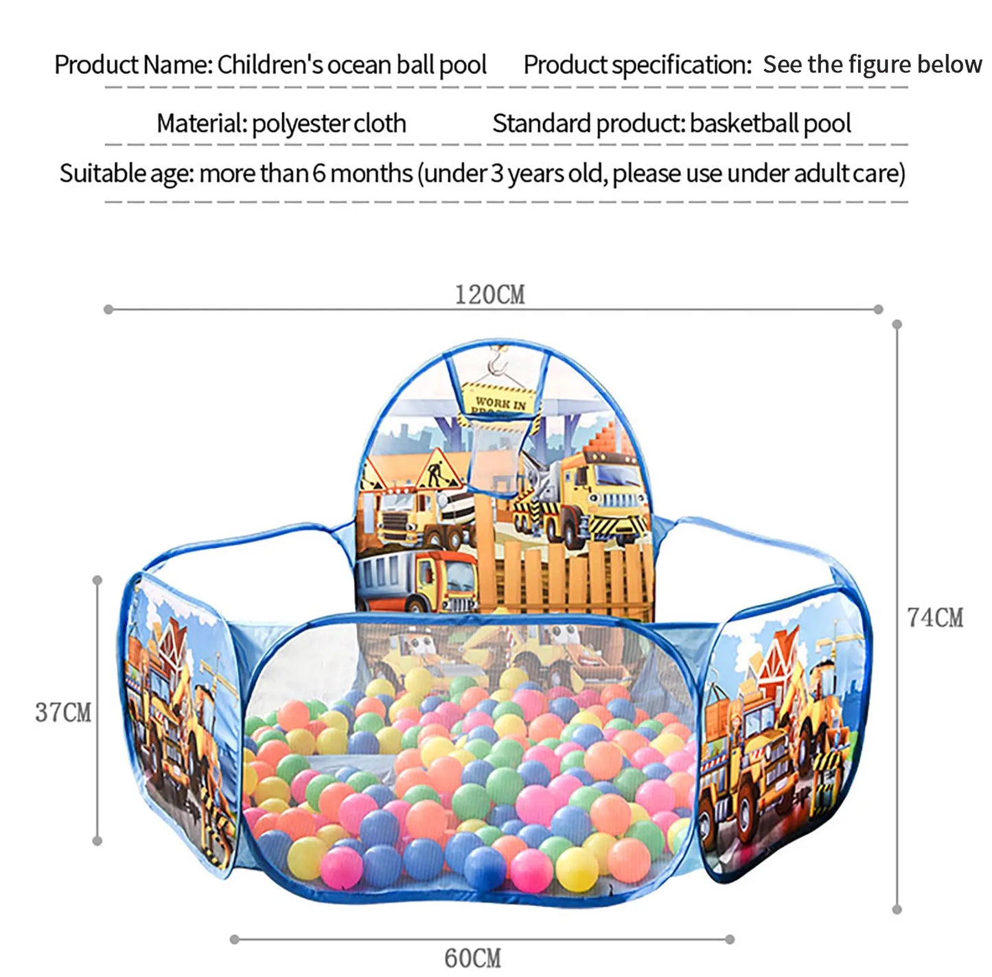 Kids Engineering Car Ball Pit – Cartoon Design with Shooting Game