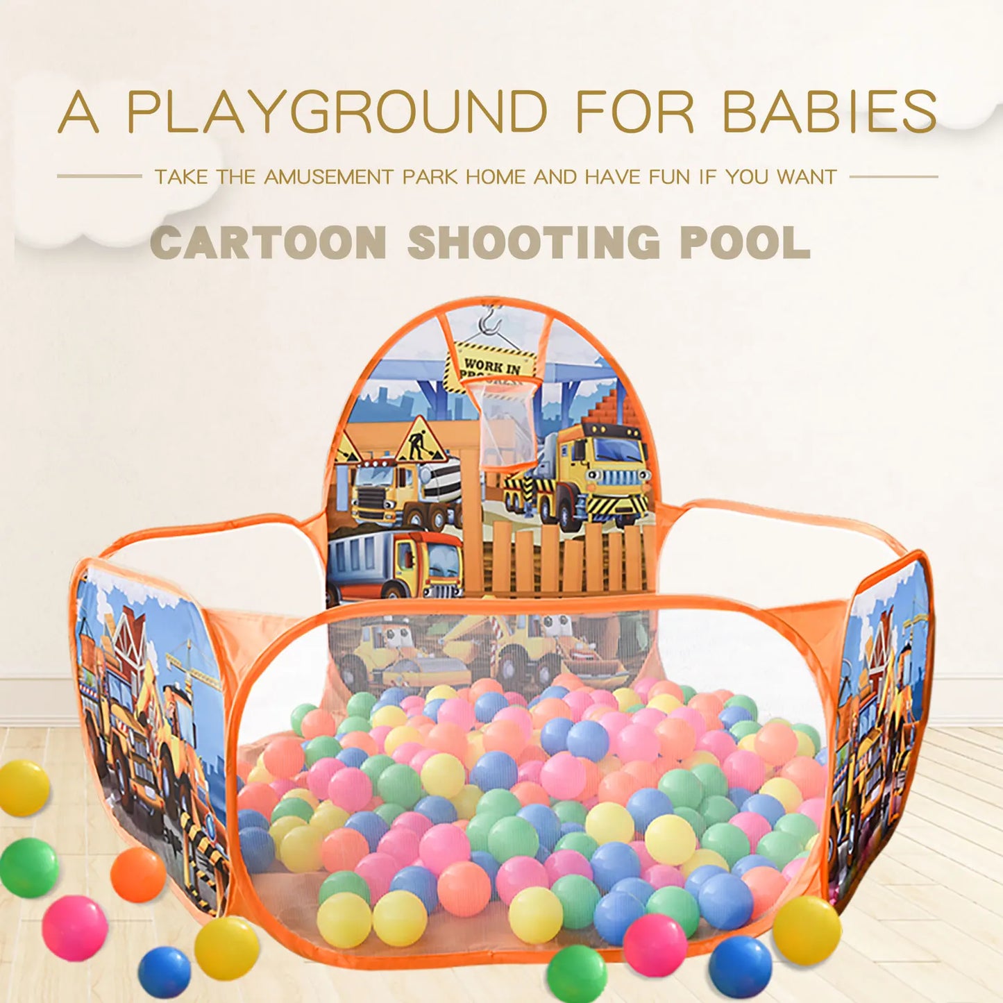 Kids Engineering Car Ball Pit – Cartoon Design with Shooting Game