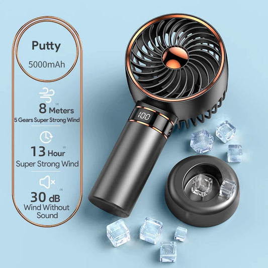 Handheld Mini Fan – Portable USB Fan, 5000mAh Battery & Digital Display