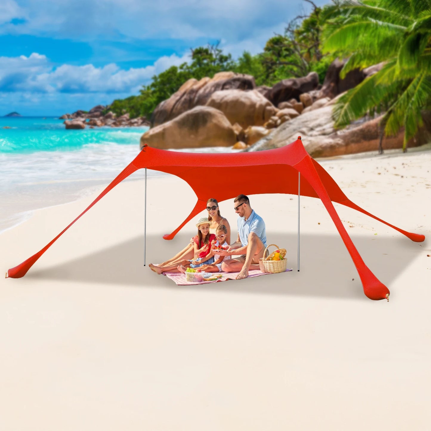 Outdoor Beach Tent Sun Shelter Camping Shades Tents Windproof One-piece Beach Canopy Tents UPF50+ Portable Family Tent For Bea