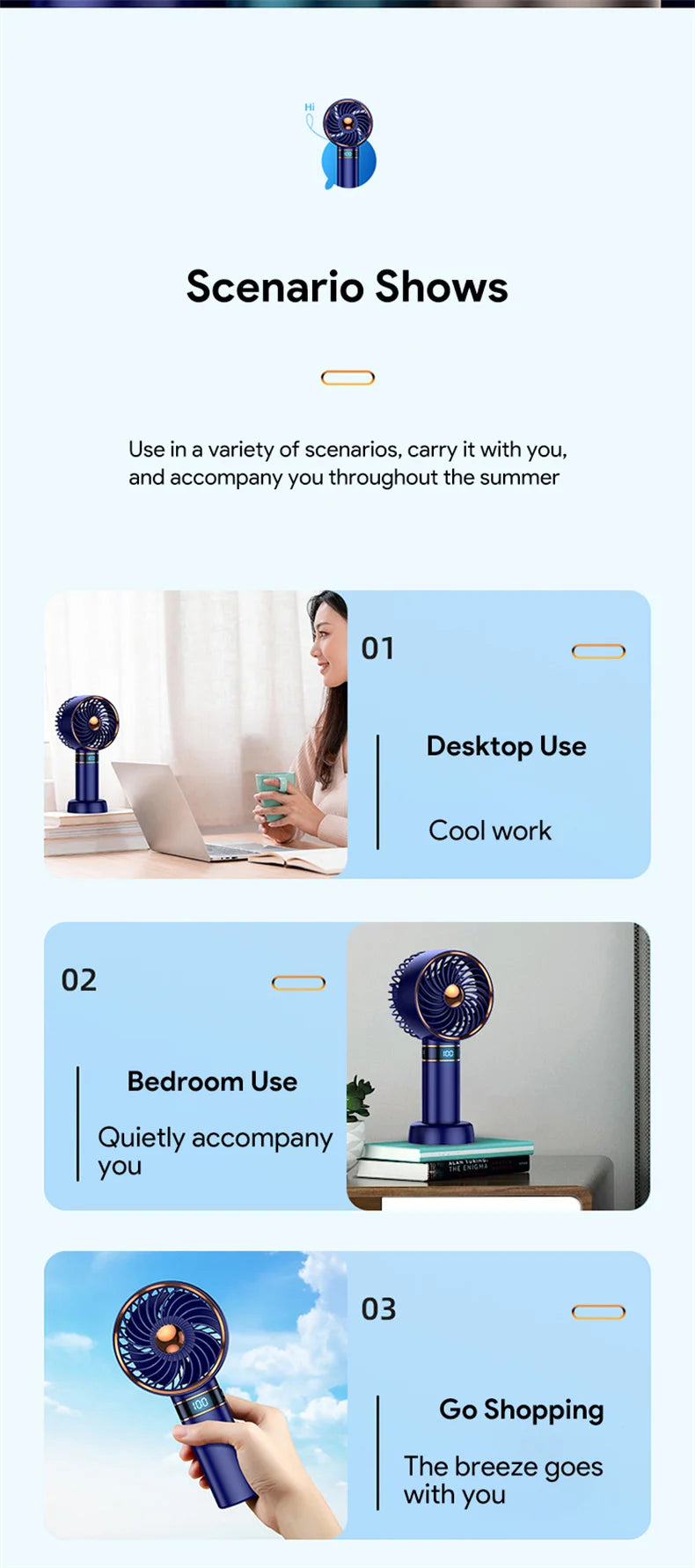 Handheld Mini Fan – Portable USB Fan, 5000mAh Battery & Digital Display